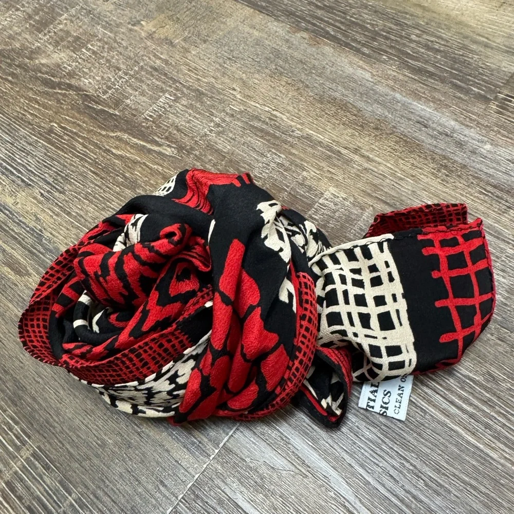Essential Classics Red Black Tan Silk Patterned Women's‎ Scarf Stylish Lightwt